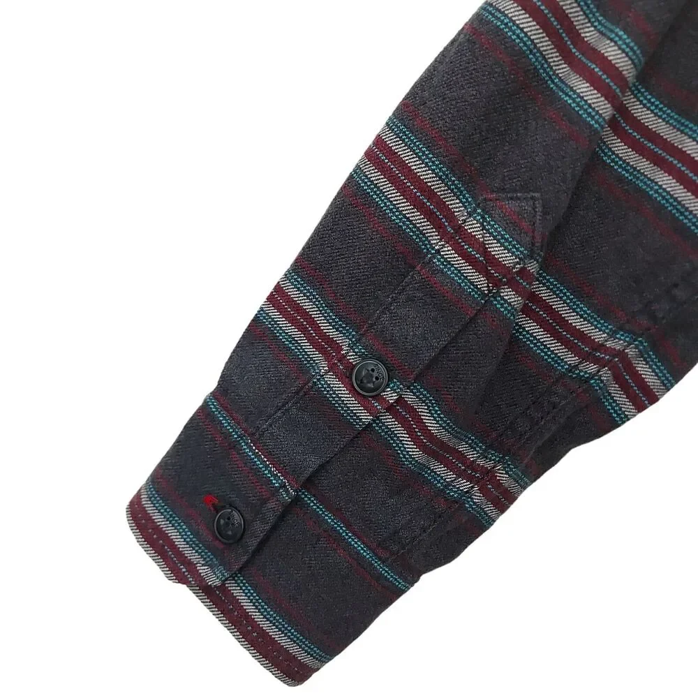 Vans Flannel Shirt Mens Medium Gray Striped Button Up Long Sleeve 100% Cotton